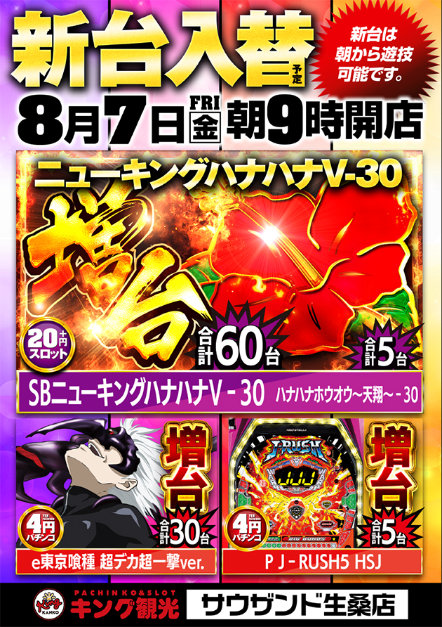 8月7日(金)新台入替